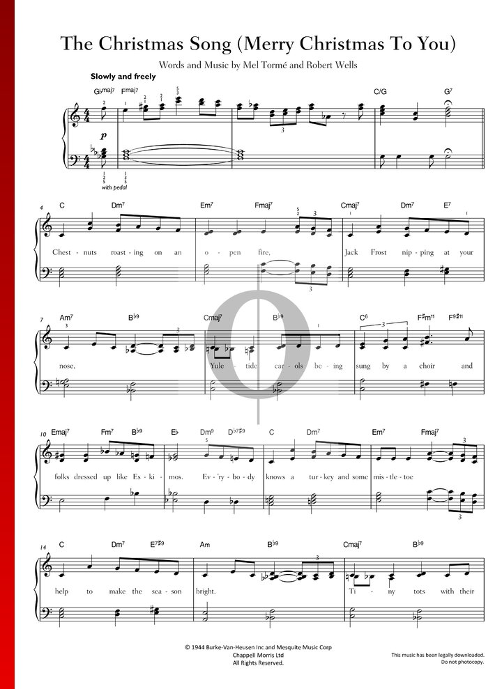 The Christmas Song (Nat King Cole) Piano Sheet Music - OKTAV