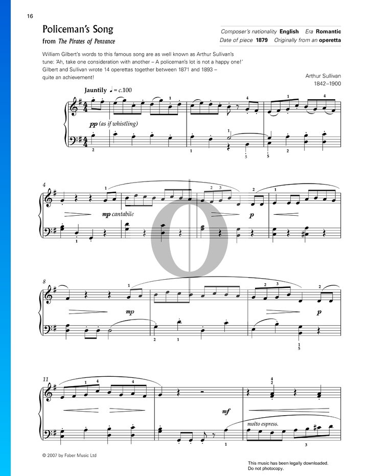 A Policeman's Lot is not a Happy One (Arthur Sullivan) Piano Sheet ...