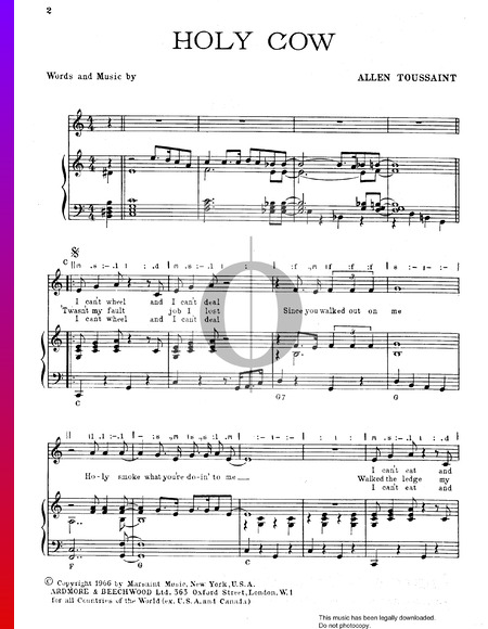 Holy Cow Sheet Music