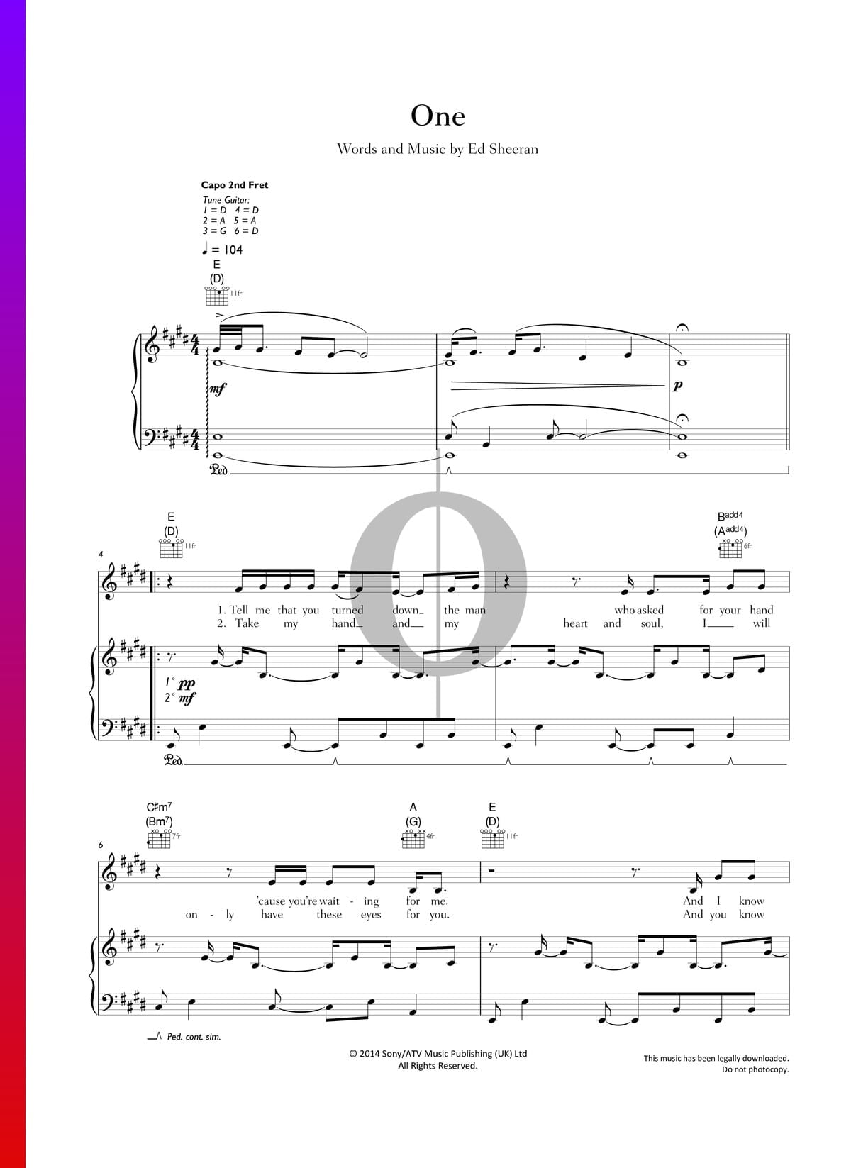 One Sheet Music (Piano, Guitar, Voice) - OKTAV