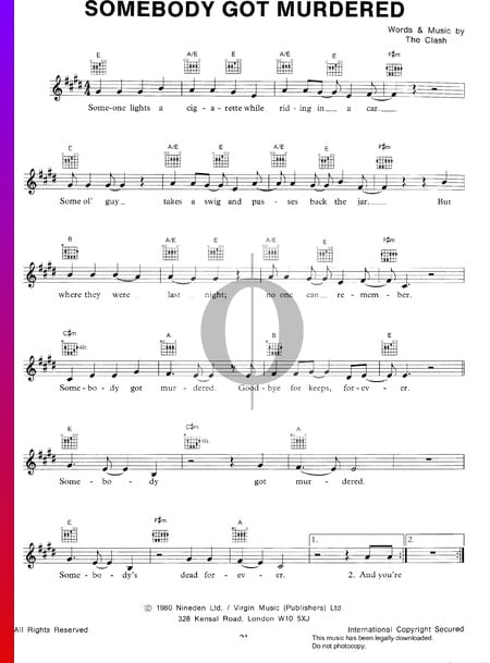 Somebody Got Murdered Musik-Noten
