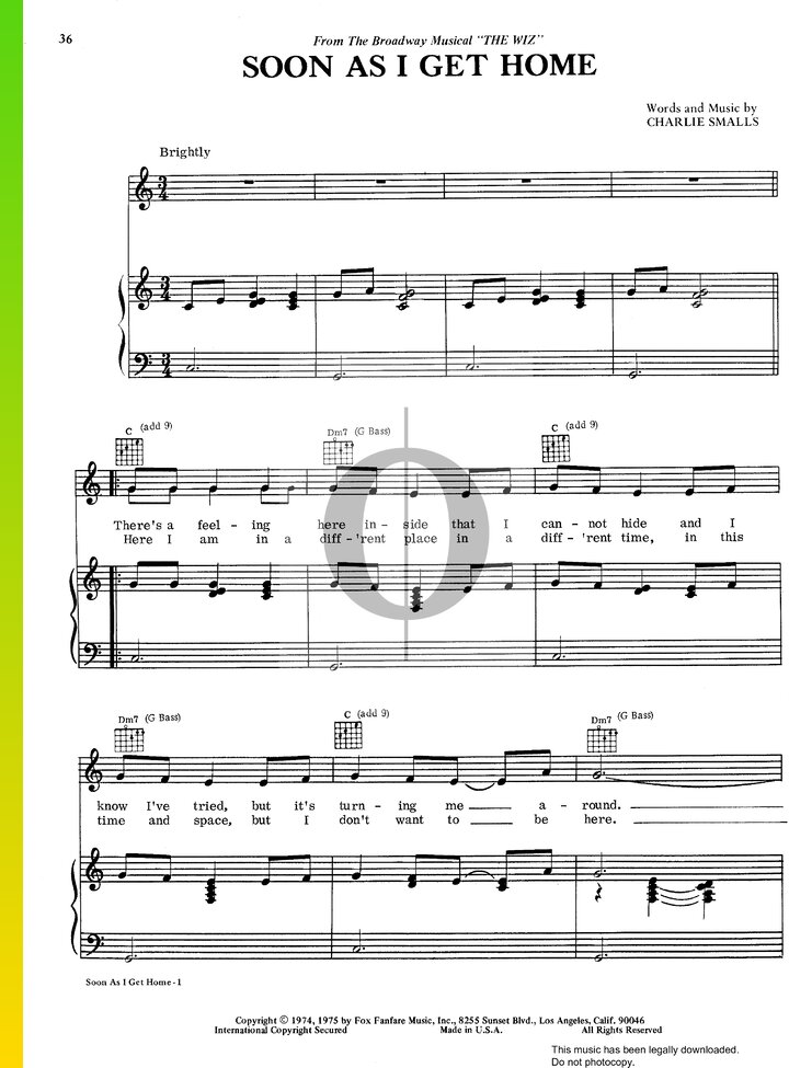 Soon As I Get Home (Charlie Smalls) Piano Sheet Music - OKTAV