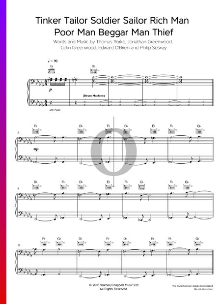 Tinker Tailor Soldier Sailor Rich Man Poor Man Beggar Man Thief Sheet Music