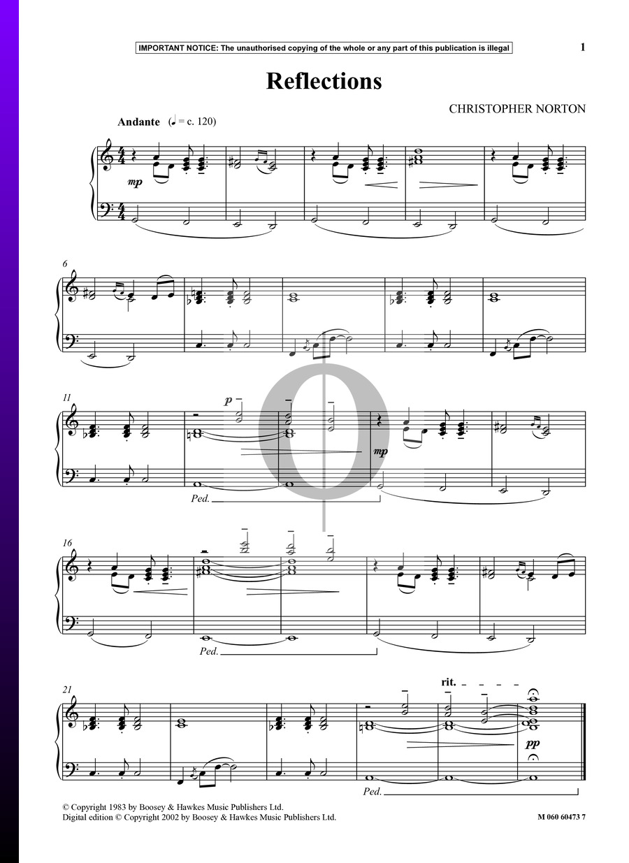 Reflections (Christopher Norton) Piano Sheet Music OKTAV