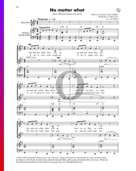 No Matter What Sheet Music