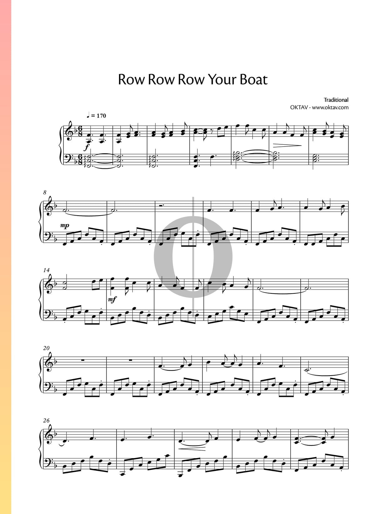 Row Row Row Your Boat Sheet Music Piano Solo OKTAV