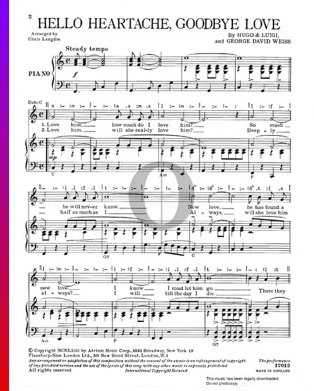 Hello Heartache, Goodbye Love Sheet Music