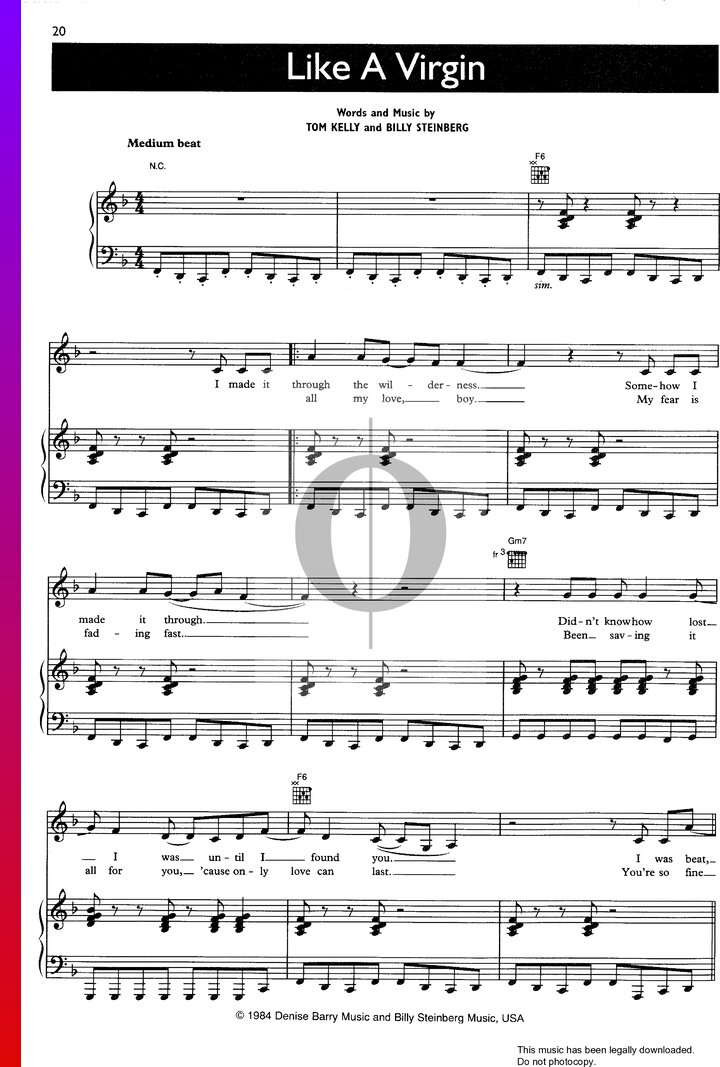 Like A Virgin (Madonna) Piano Sheet Music - OKTAV