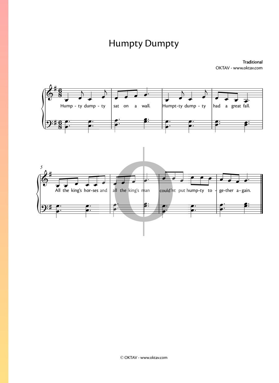 Humpty Dumpty (Anonymous) Piano Sheet Music - OKTAV