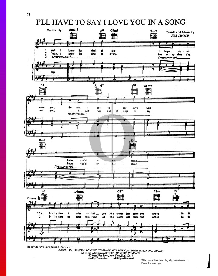 I Ll Have To Say I Love You In A Song Door Jim Croce Piano Bladmuziek   4eed080a T 001 Ill Have To Say I Love You In A Song 720w 