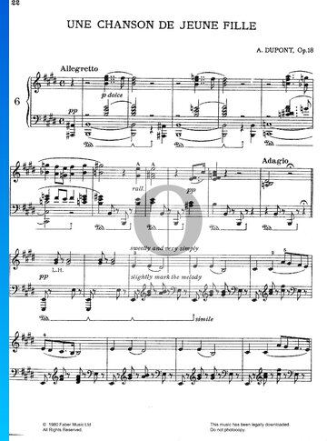 Une Chanson De Jeune Fille, Op.18 Sheet Music