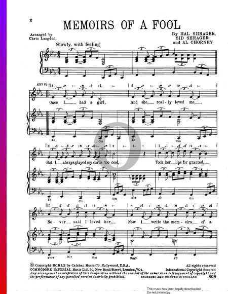 Memoirs Of A Fool Sheet Music