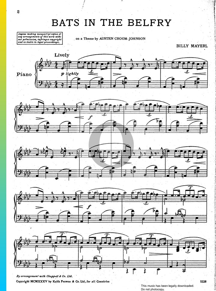 Bats In The Belfry (Billy Mayerl) Piano Sheet Music OKTAV