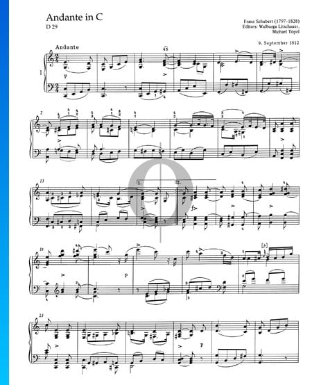 Andante in C-Dur, D 29 Musik-Noten