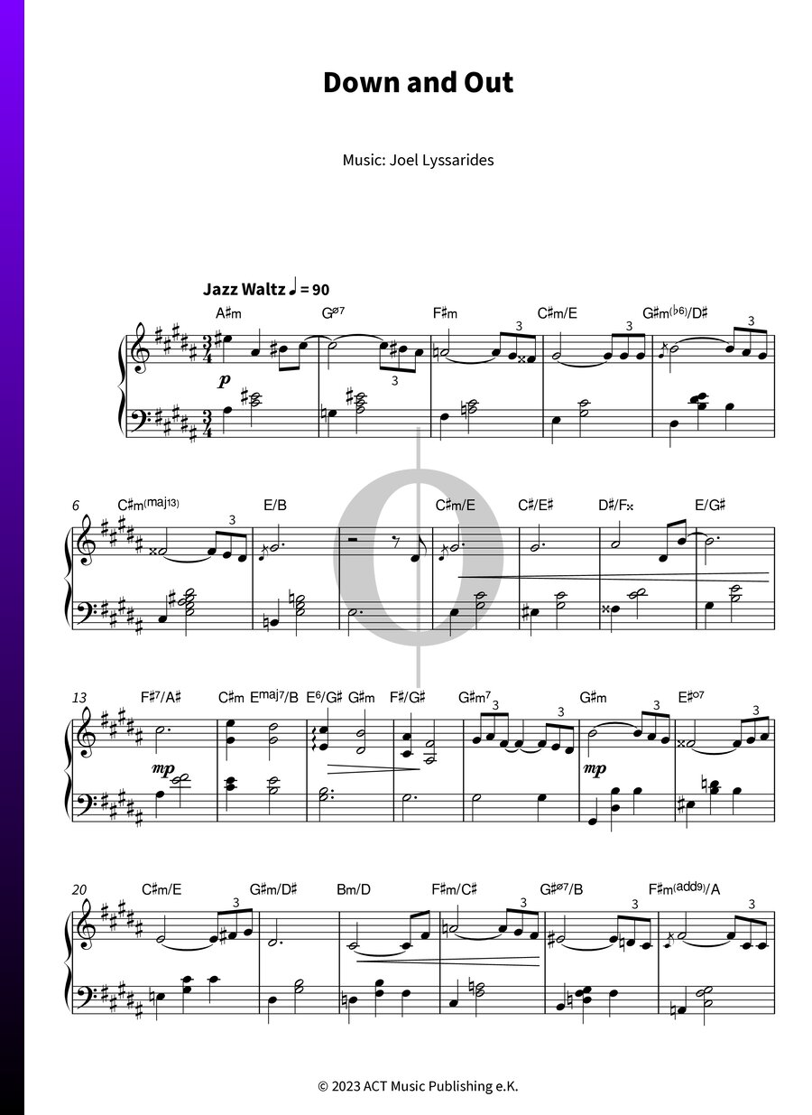 Down and Out (Joel Lyssarides) Piano Sheet Music - OKTAV