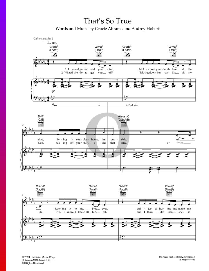 That s so true gracie abrams piano sheet music oktav