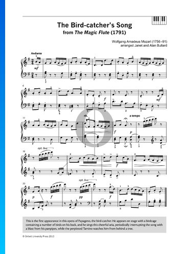 La flauta mágica, KV 620: Der Vogelfänger bin ich ja Partitura