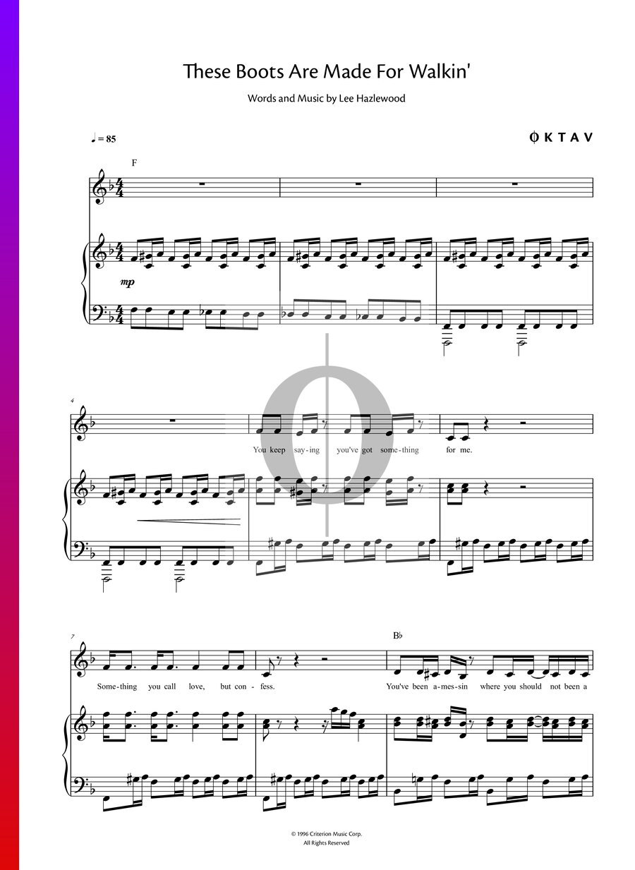 These Boots Are Made For Walkin' (Nancy Sinatra) Piano Sheet Music OKTAV