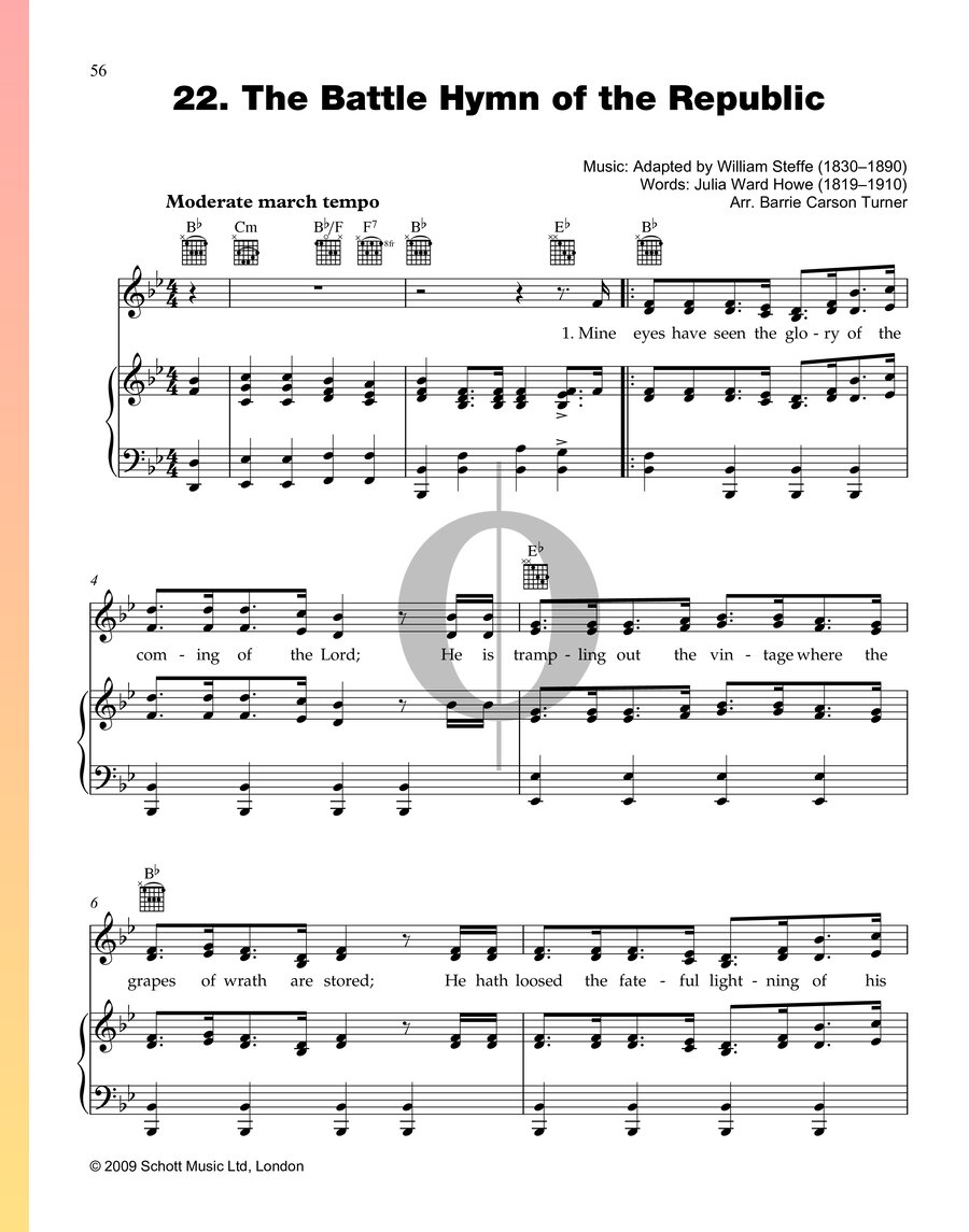 The Battle Hymn Of The Republic William Steffe Piano Sheet Music Oktav