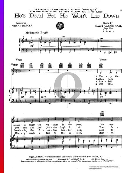 He's Dead But He Won't Lie Down Sheet Music
