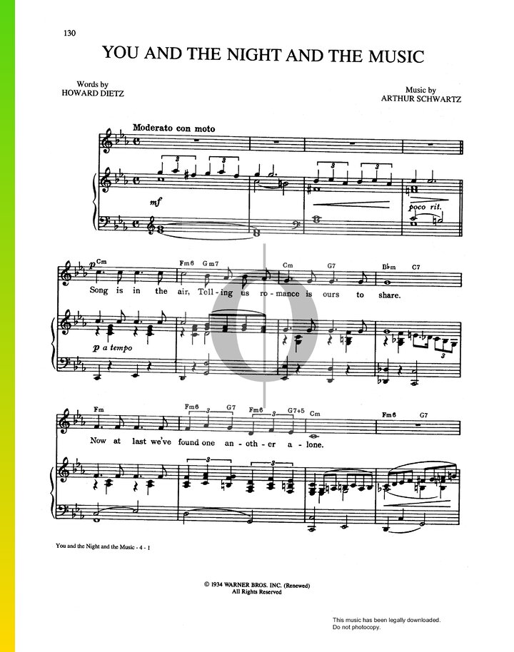 You And The Night And The Music (Arthur Schwartz, Howard Dietz) Piano