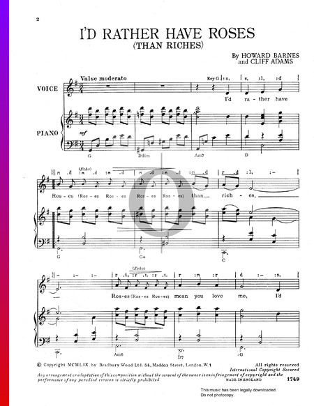I'd Rather Have Roses (Than Riches) Musik-Noten