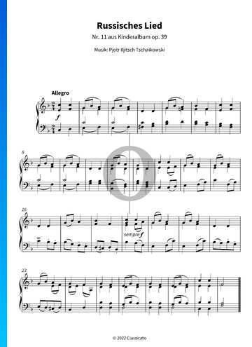 Children's Album, Op. 39 No. 11: Russian Song Spartito