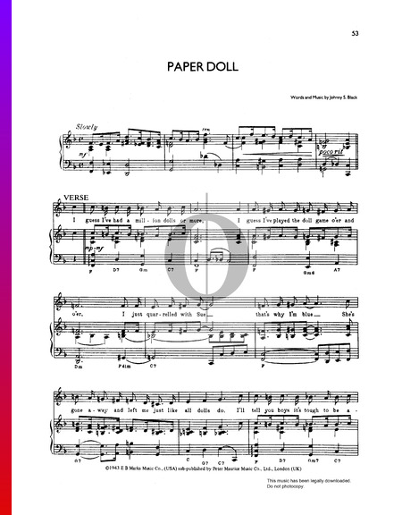 Paper Doll Sheet Music