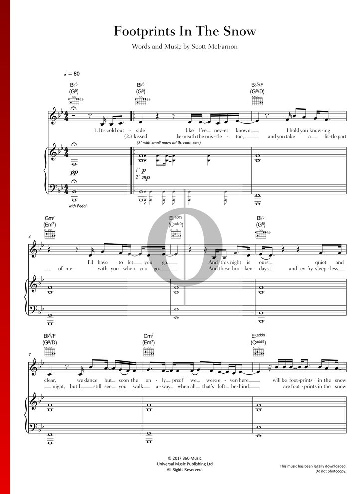 Footprints In The Snow (Jamie Lawson) Piano Sheet Music OKTAV