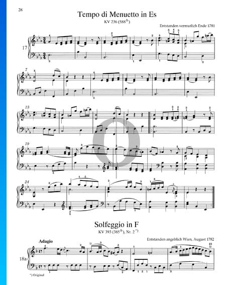 Tempo di Menuetto in Es-Dur, KV 236 (588b) Musik-Noten