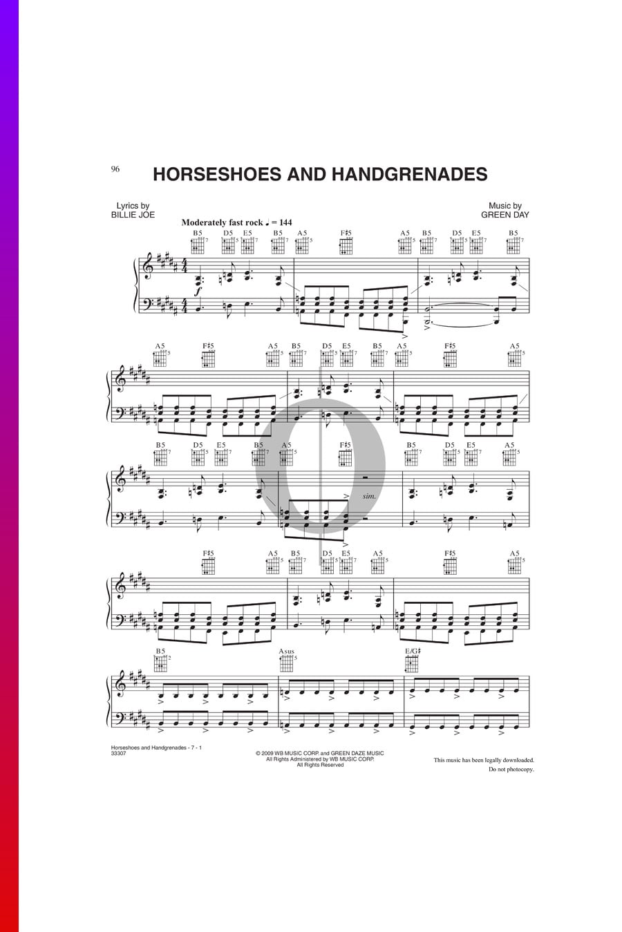 Horseshoes And Handgrenades Sheet Music (Piano, Guitar, Voice) OKTAV