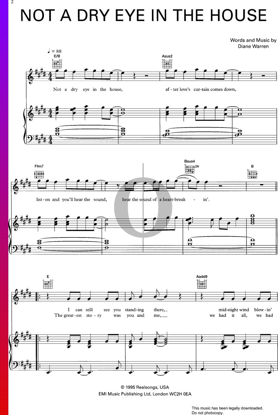 Not A Dry Eye In The House Klaviernoten (Meat Loaf) OKTAV