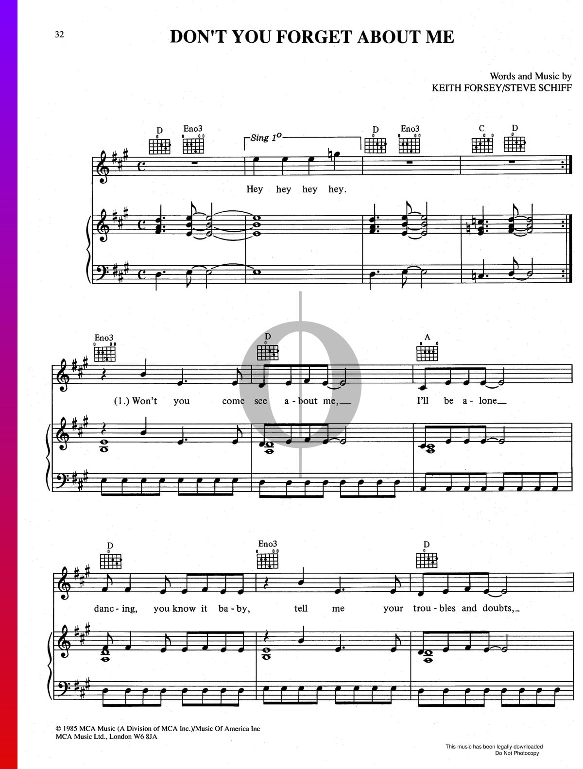 Don T You Forget About Me Sheet Music Piano Voice Guitar Pdf Download Streaming Oktav