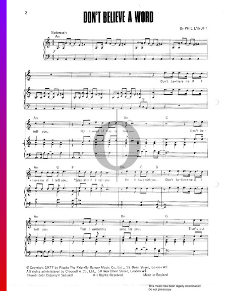 Don't Believe A Word Musik-Noten