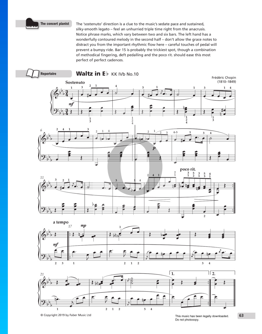 Waltz E flat Major, KK IVb No.10 (Frédéric Chopin) Piano Sheet Music