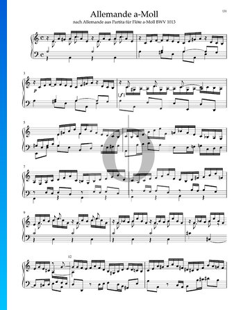 Alemanda en la menor de en la Partita para flauta BWV 1013 Partitura