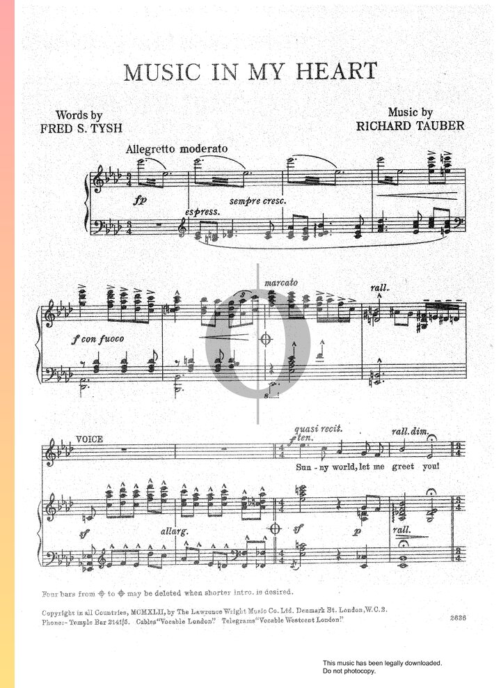 Music In My Heart (Richard Tauber) Piano Sheet Music - OKTAV