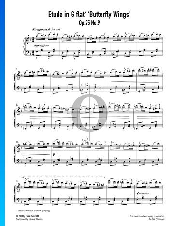 Estudio en sol bemol mayor, Op. 25 n.º 9 (Le papillon) Partitura