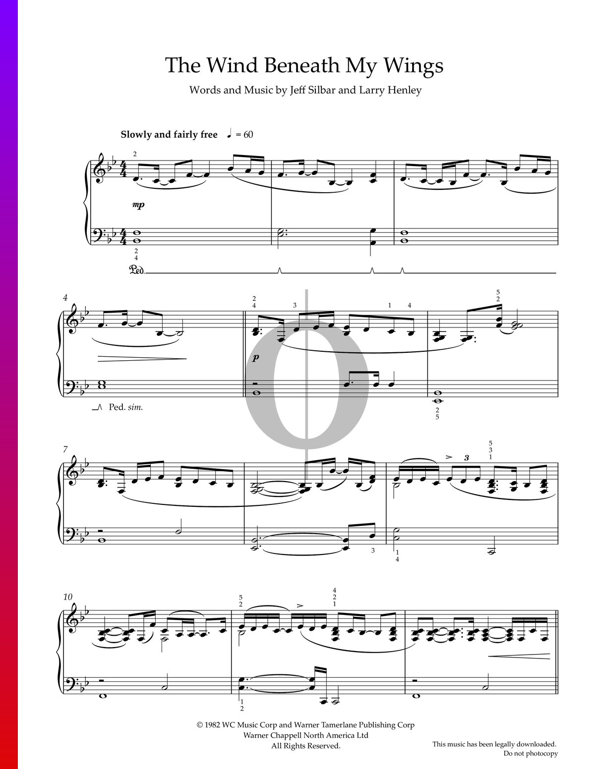 "The Wind Beneath My Wings" Noten (Piano Solo) von Bette Midler