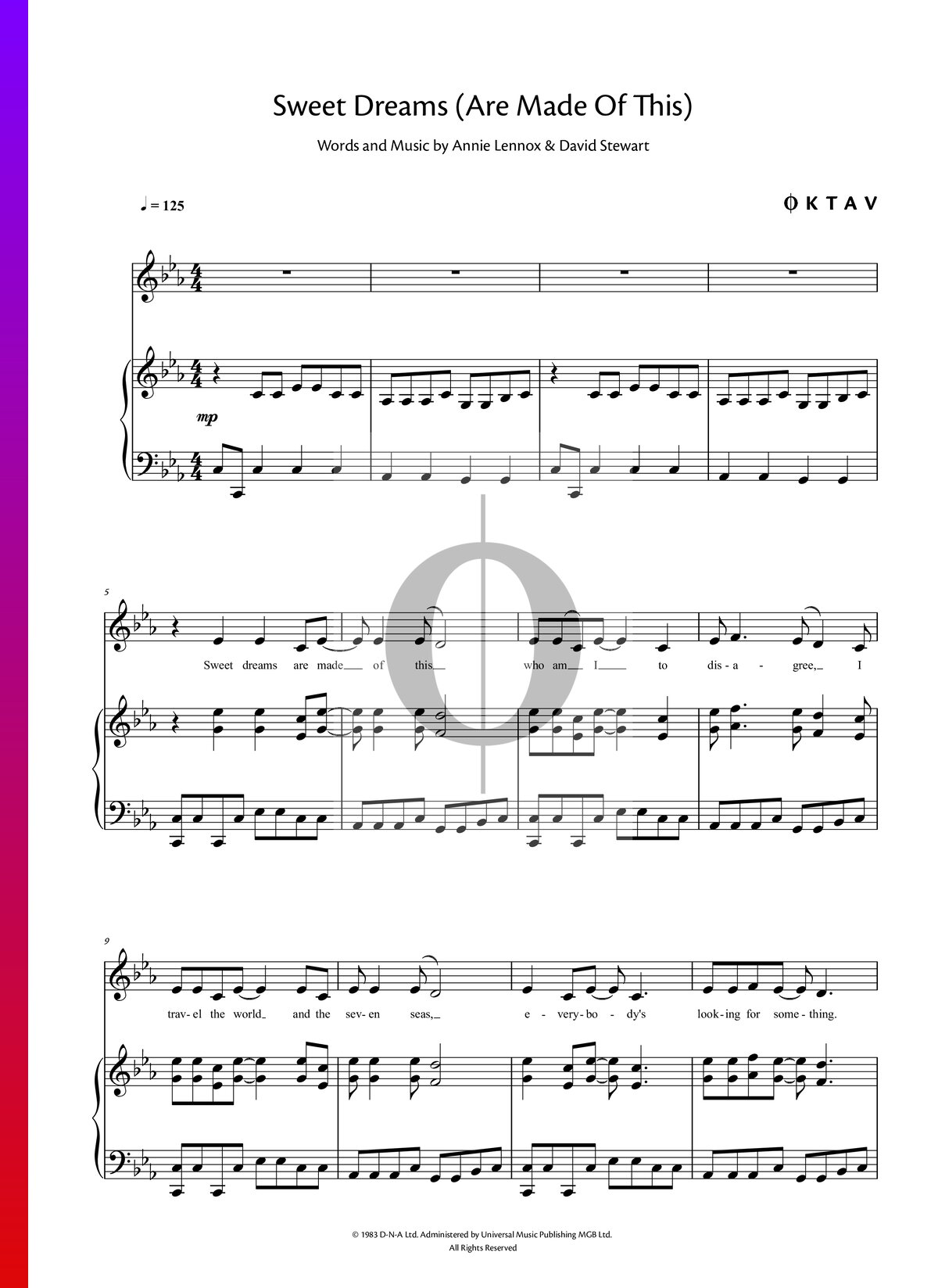 manguera Contra la voluntad traductor Sweet Dreams Partitura » Eurythmics (Piano, Voz) | Descarga PDF - OKTAV