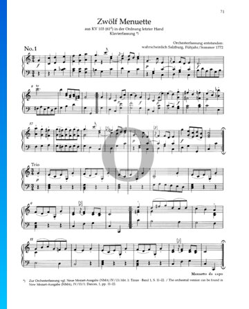 Zwölf Menuette, KV 103 (61d) Musik-Noten