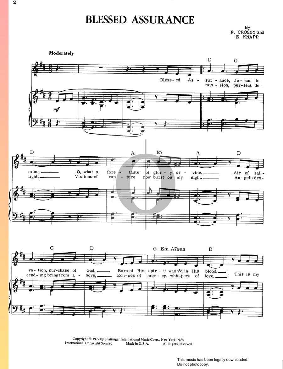 Blessed Assurance Fanny Crosby E Knapp Piano Sheet Music Oktav