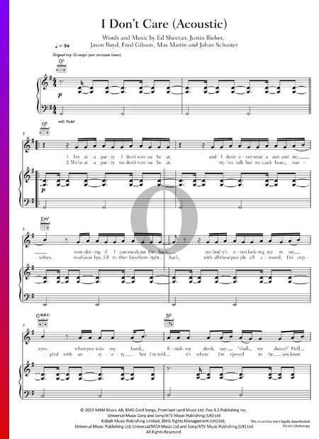 I Don't Care Musik-Noten