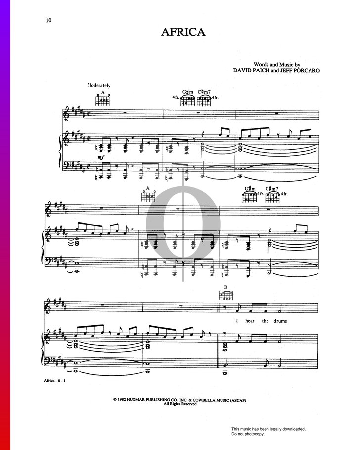 Africa (Toto) Piano Sheet Music - OKTAV