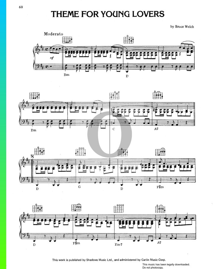 Theme For Young Lovers Piano Sheet Music From Wonderful Life By The Shadows Oktav