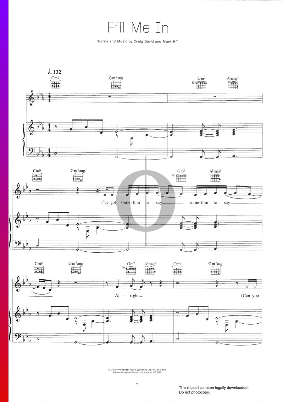Fill Me In (Craig David) Piano Sheet Music - OKTAV
