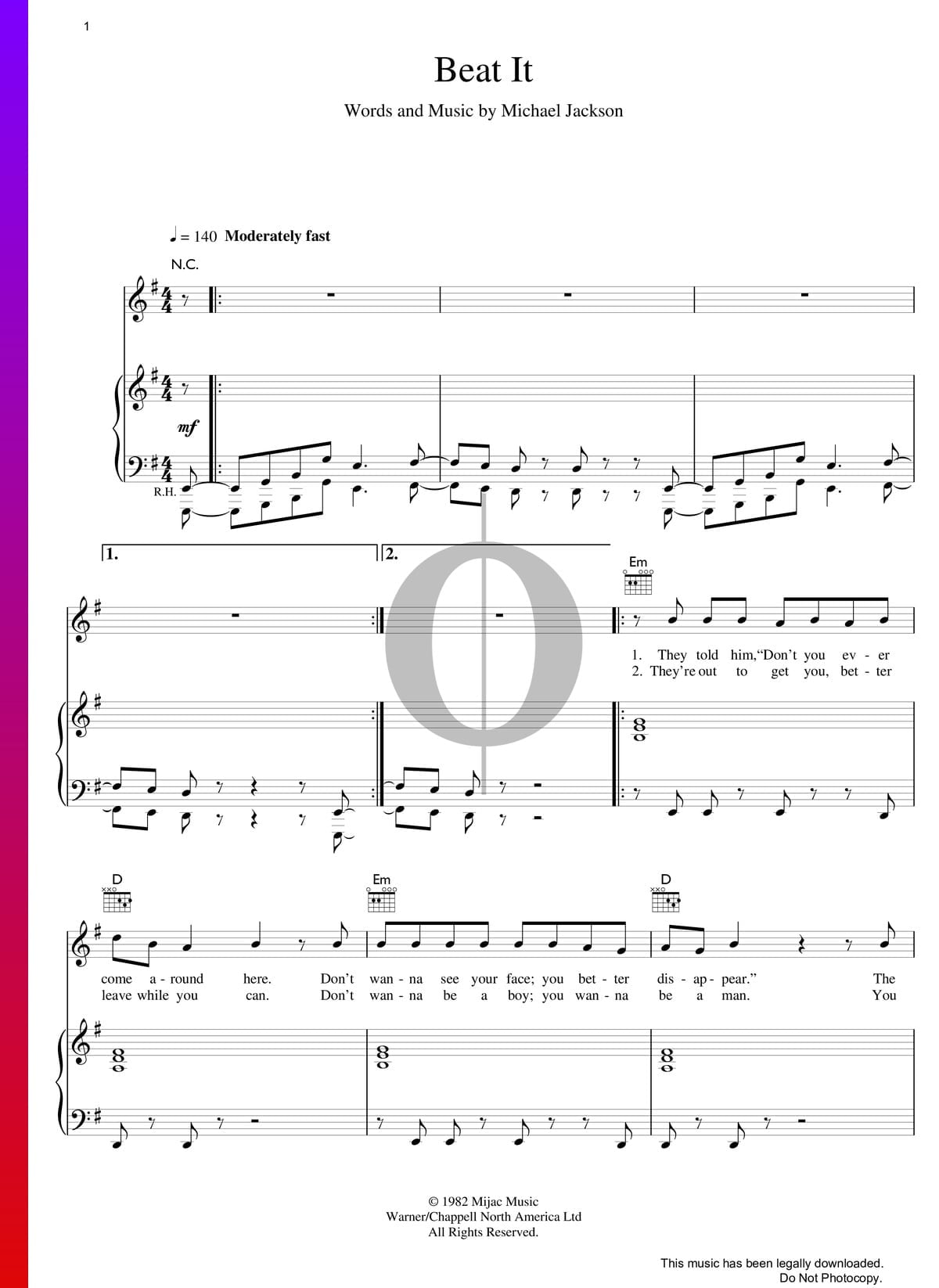 ▷ Beat It Music (Piano, Voice, Guitar) PDF Download - OKTAV