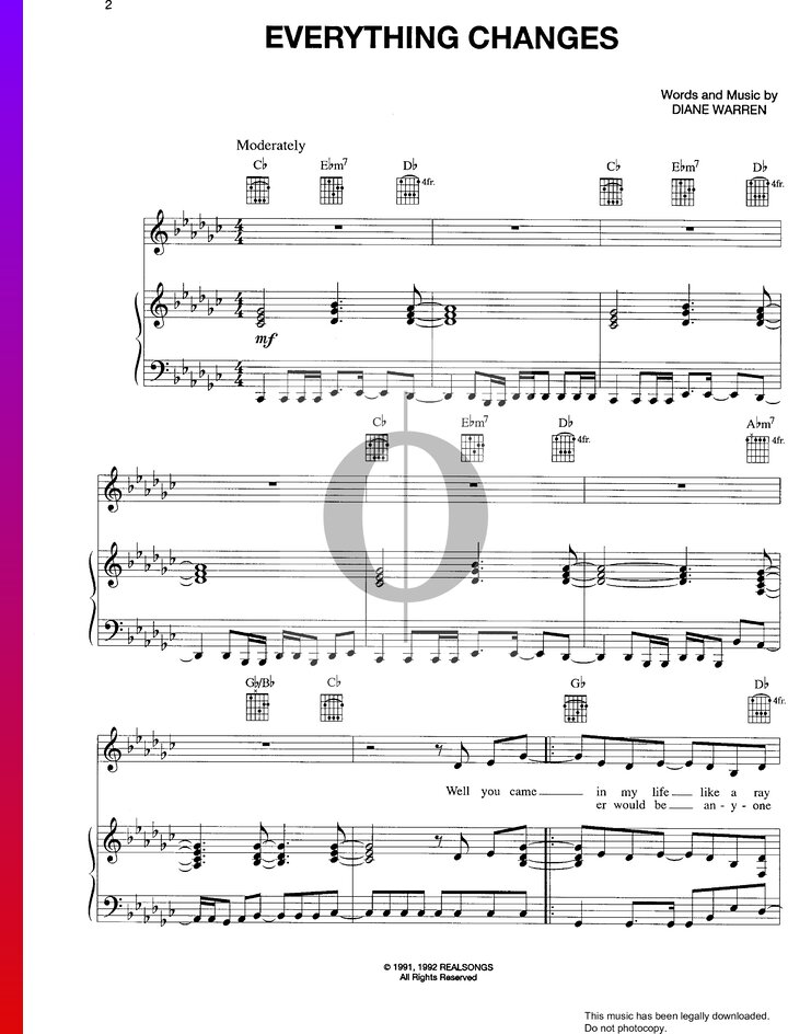 Everything Changes (Kathy Troccoli) Piano Sheet Music - OKTAV