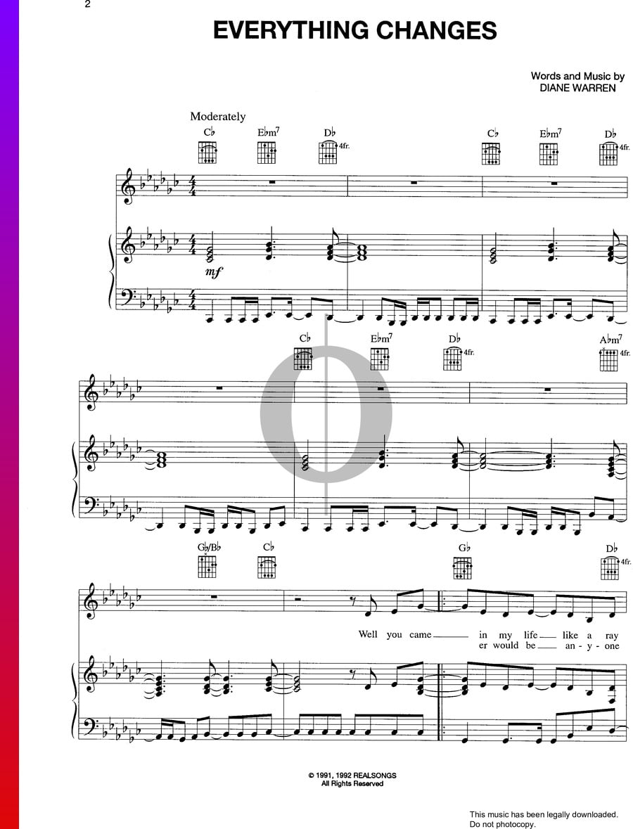 Everything Changes Sheet Music (Piano, Guitar, Voice) OKTAV