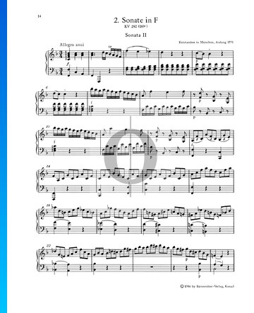 Piano Sonata No. 2 F Major, KV 280 (189c): 1. Allegro assai Spartito